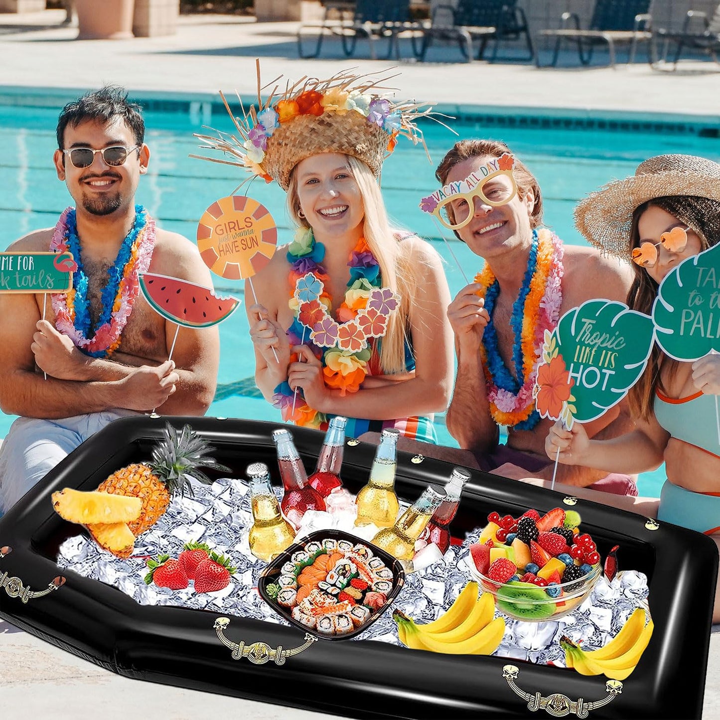 52Inch Inflatable Coffin Cooler Coffin Pool Float Inflatable Ice Chest Buffet Cooler Drink Beverage for Halloween Party Spooky Decor Cooler Pool Party Picnic Barbecue (Coffin Cooler)