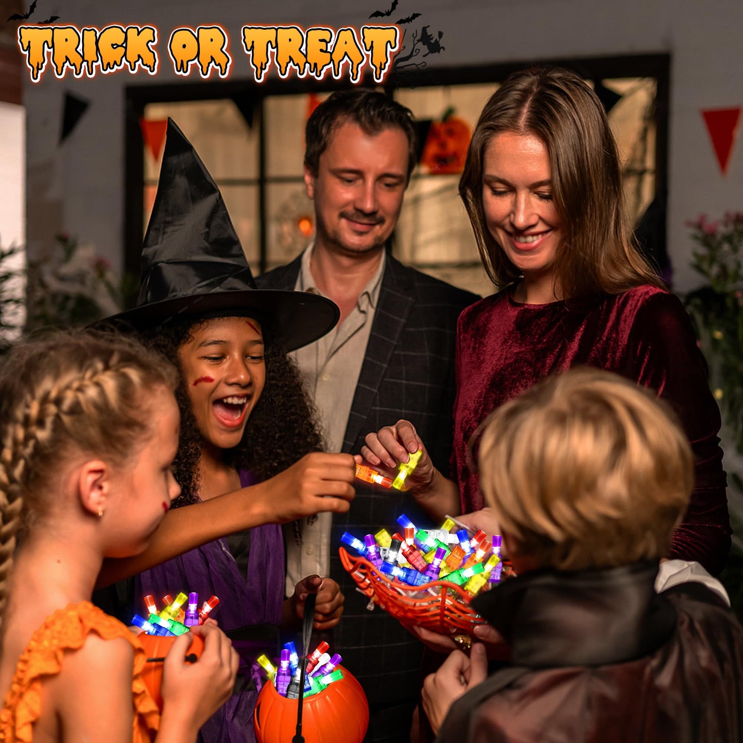 40 Pcs Halloween Party Favors Finger Lights for Kids, Halloween Light Up Toys Bulk Glow in the Dark Halloween Treats Non Candy Goodie Bag Fillers Basket Stuffers Classroom Prizes Trick or Treat Gift