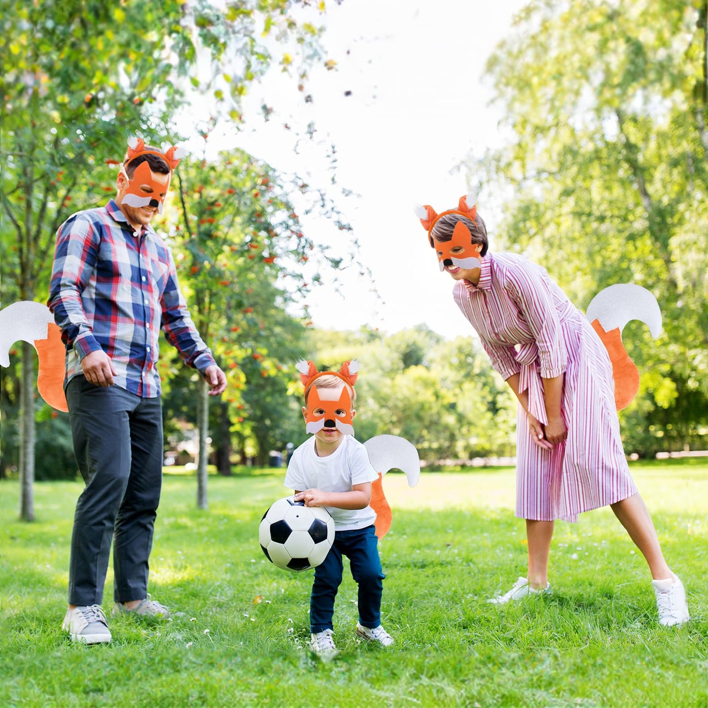 XEPST Animal Fox Costume Set, Fox Ears and Tail Set with Headband Tail and Mask for Animal Costume Cosplay World Book Day Birthday Party Accessories Halloween Costume Fancy Dress Party Supplies