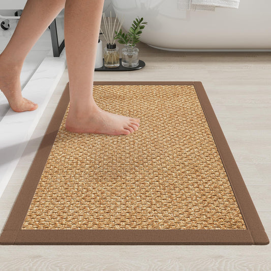 YDKGL Non Slip Bath Mat Bathroom Rugs, Soft Jute-Like Ultra Thin Bath Mats, Rubber Backing Super Absorbent Quick Dry Bath Rug Shower Mat Fit Under Door Bathroom Floor, Machine Washable, Brown 16"x24"