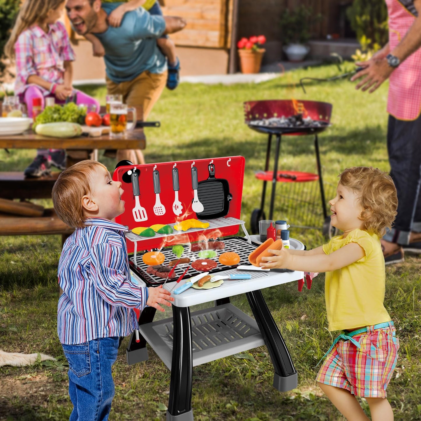 35pcs Kitchen Toy Set, Toy BBQ Grill Set, Cooking Toy Set, Little Chef Play, Kids Grill Playset Interactive BBQ Toy Set, Kids Kitchen Playset Toy Christmas Birthday Gift for Boys Girls