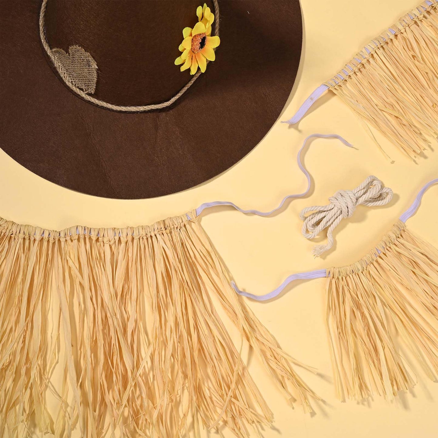 7 Pcs Scarecrow Costume Set Halloween Costume Scarecrow Belt Hat Rope Straw Kit for Oktoberfest Halloween Dress Up (Style 1)