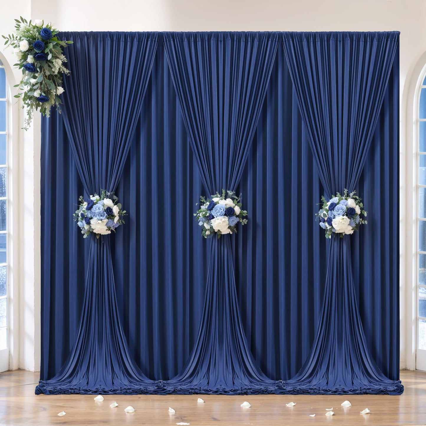 24 x 10ft Navy Blue Backdrop Curtains for Graduations Celebration Polyester Photo Backdrop Curtains No-Wrinkle Long Curtains for Parties Decorations Retirement Birthday Wedding Photoshoot, 6 Panels