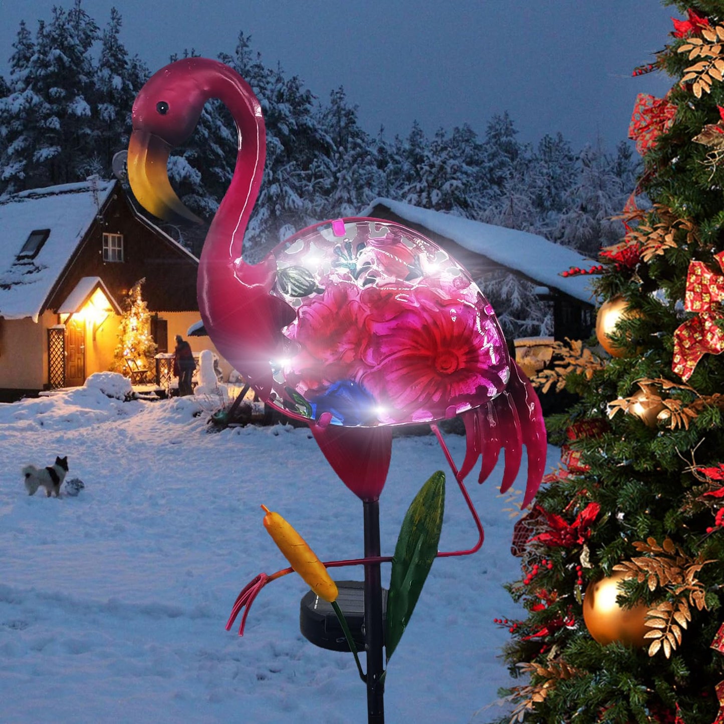 WUFEILY Solar Garden Lights, Glass & Metal Flamingo Solar Garden Decor Solar Pathway Lights Solar Garden Stakes Decorative Yard Art Yard Decor Waterproof for Patio Lawn Courtyard