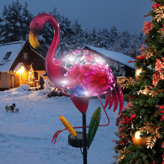 WUFEILY Solar Garden Lights, Glass & Metal Flamingo Solar Garden Decor Solar Pathway Lights Solar Garden Stakes Decorative Yard Art Yard Decor Waterproof for Patio Lawn Courtyard