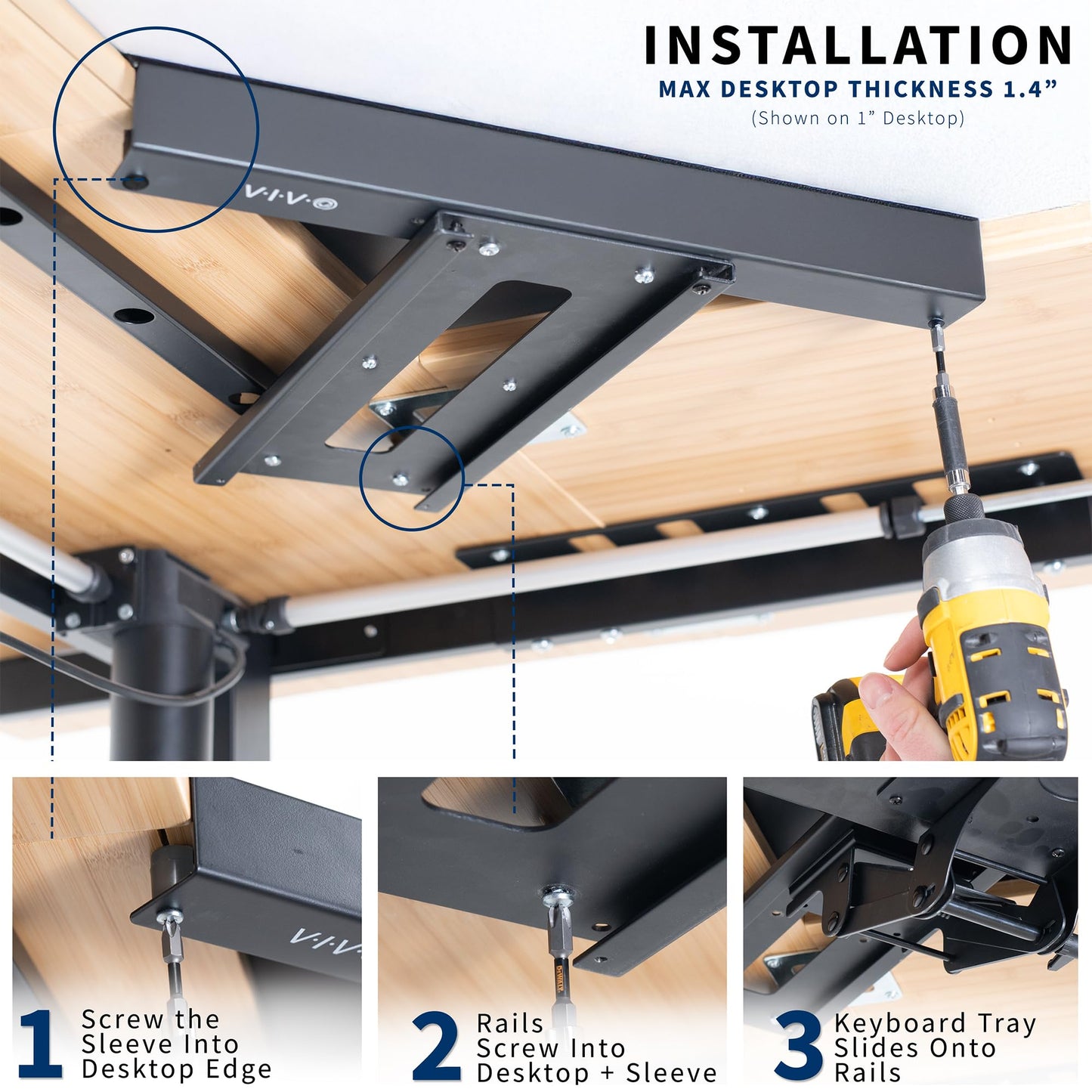 VIVO Adjustable Computer Keyboard and Mouse Platform Tray with Corner Connector, Ergonomic Under Table Desk Mount Drawer for L-Shaped Workstations, Underdesk Shelf, Black, MOUNT-KB03B-C