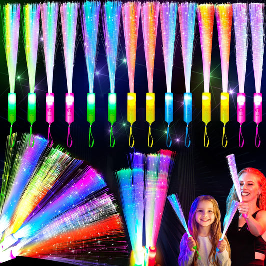 32 Pcs Colorful Glow Fiber Wands,Toys Glow Sticks Bulk Party Pack for Kids Adults,Glow in the Dark Party Supplies for Back to School Halloween , Wedding, Birthday,Classroom,Concert,Pool Party Favors