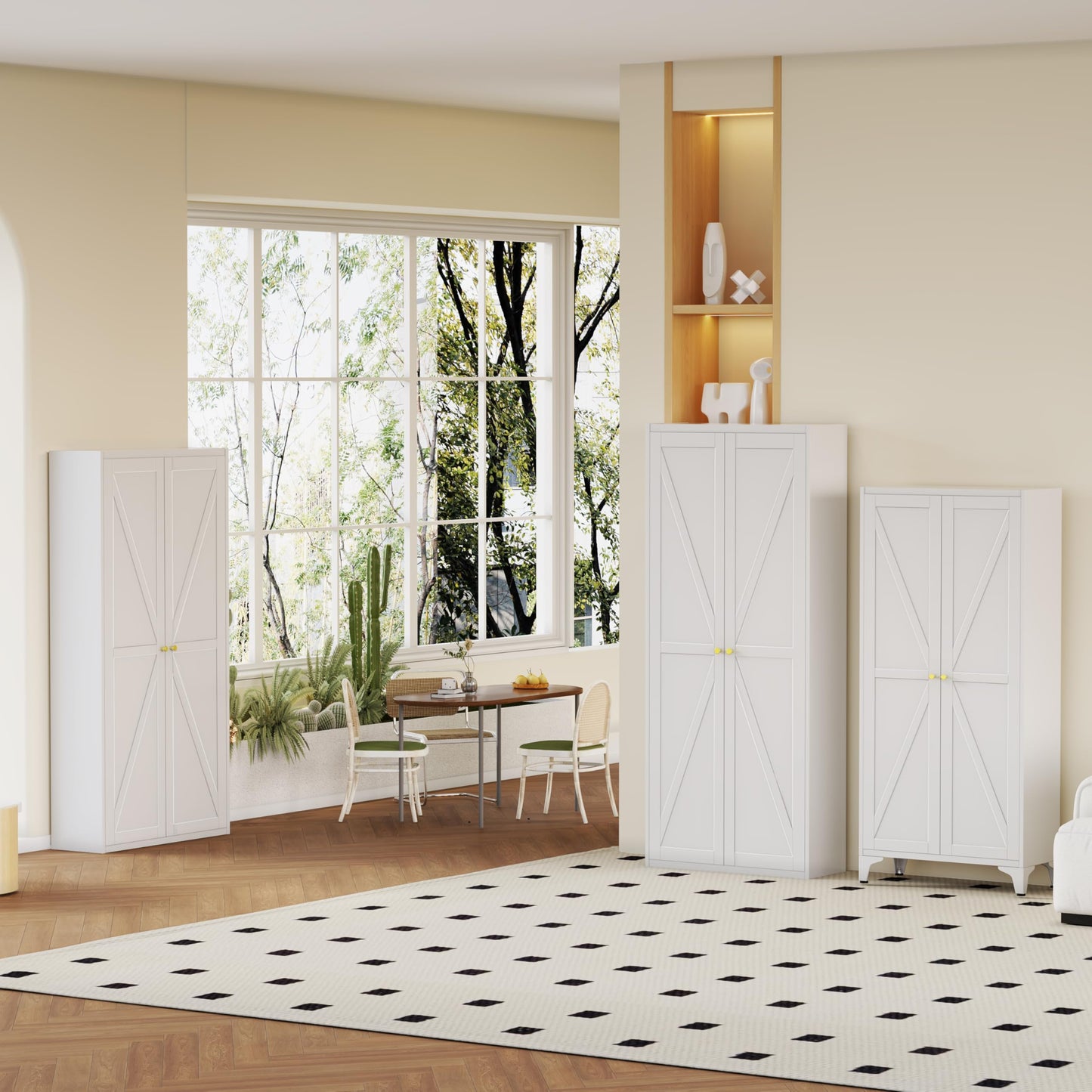 65" Tall Kitchen Cabinet,Food Pantry Cabinets with Doors and Adjustable Shelves,White Metal Storage Cabinets,Large and Portable Arganization Cabinet for Pantries Kitchen Living Room Bathroom