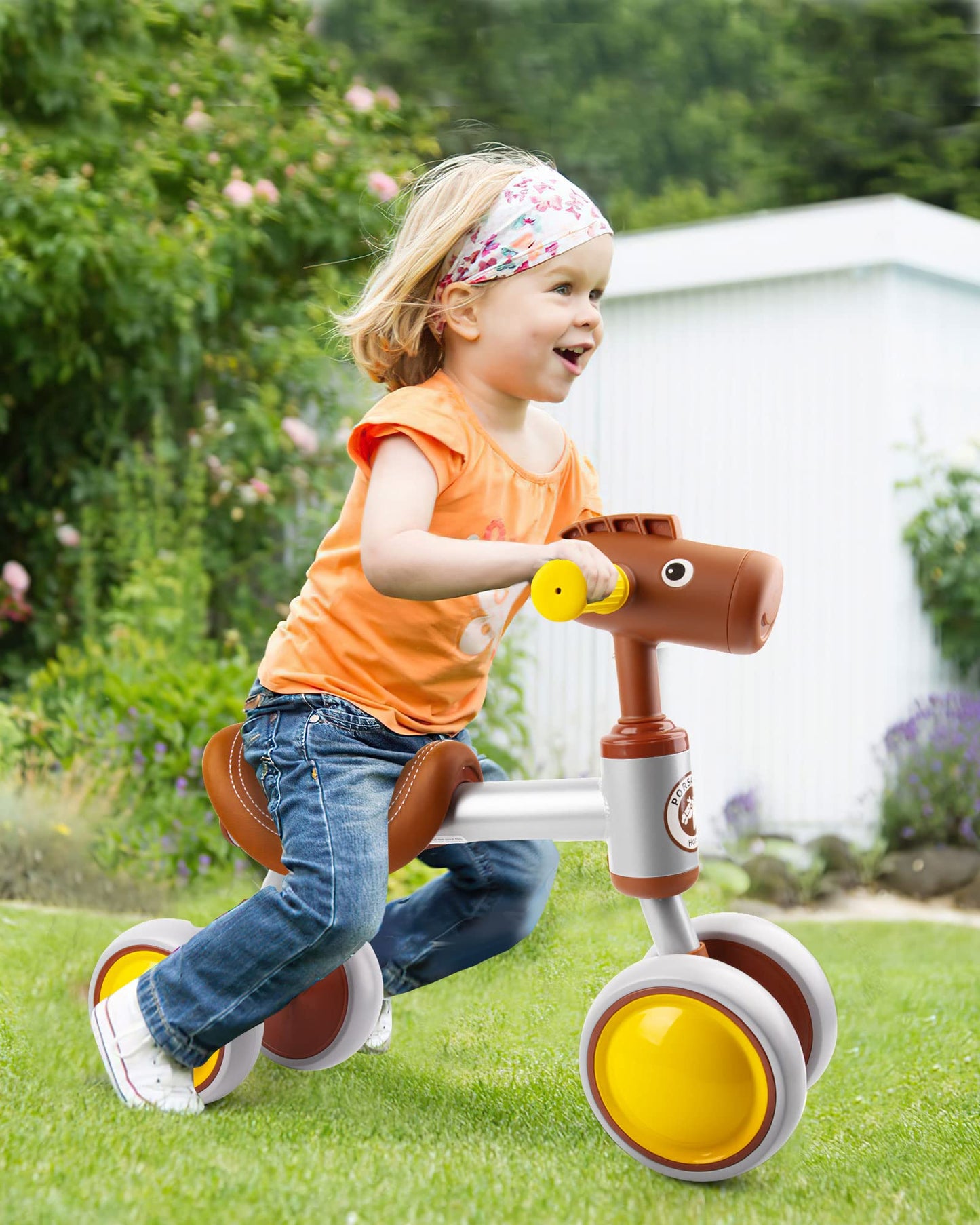 PerKidern Baby Balance Bike for 1-2 Year Old Boy Girl, Unique Horse Design, for 12-24 Months, 4 Wheels Toddler Balance Bike, Baby Bike 1+ Years Boys & Girls First Birthday Gifts