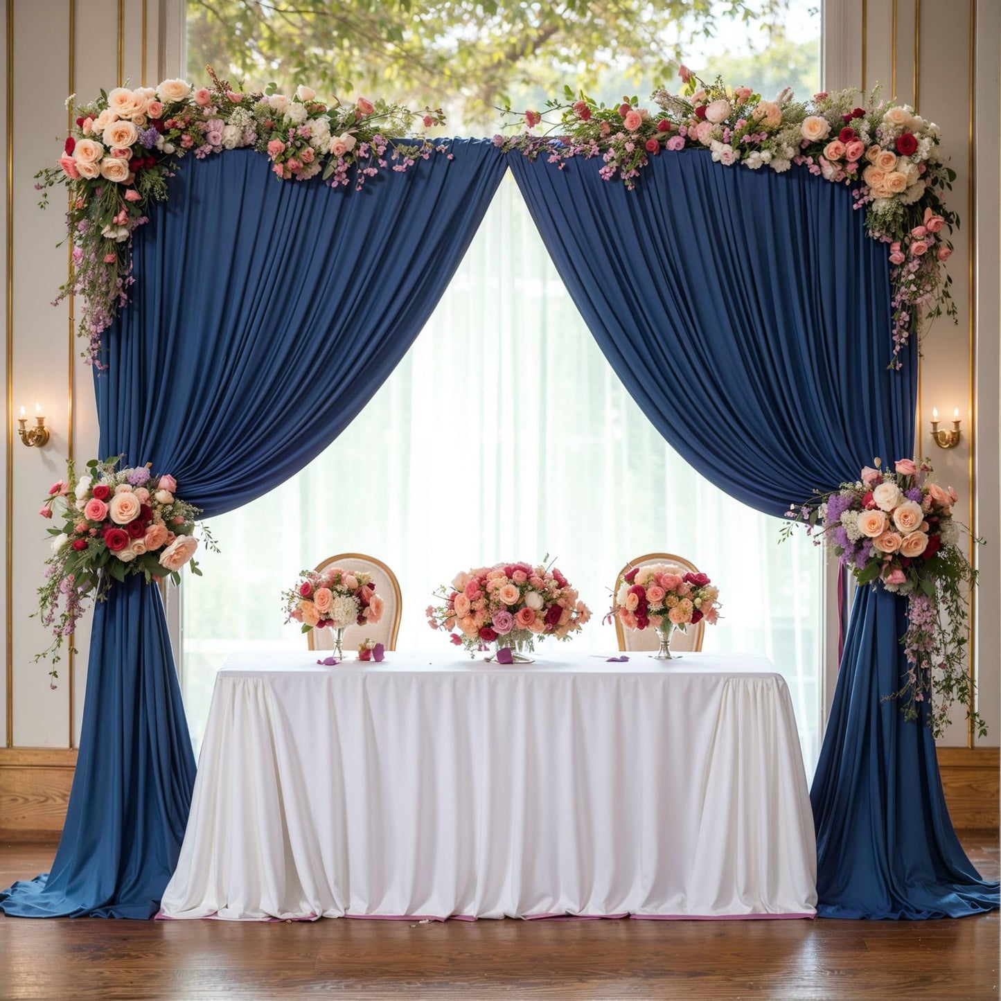 24 x 10ft Navy Blue Backdrop Curtains for Graduations Celebration Polyester Photo Backdrop Curtains No-Wrinkle Long Curtains for Parties Decorations Retirement Birthday Wedding Photoshoot, 6 Panels