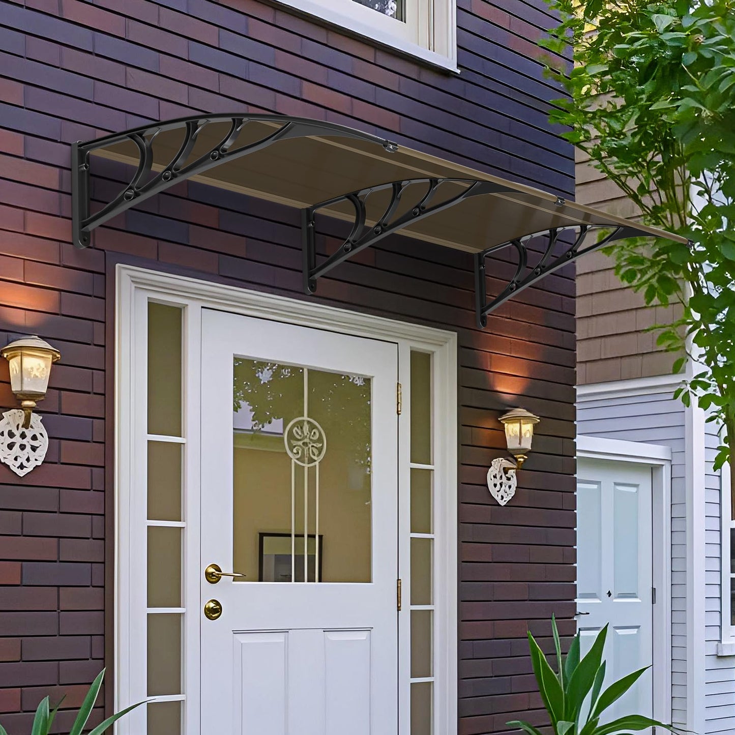 40 inch x 80 inch Window Awning Door Canopy Polycarbonate Cover Outdoor Front Door Patio Sun Shetter (Brown 1pcs)