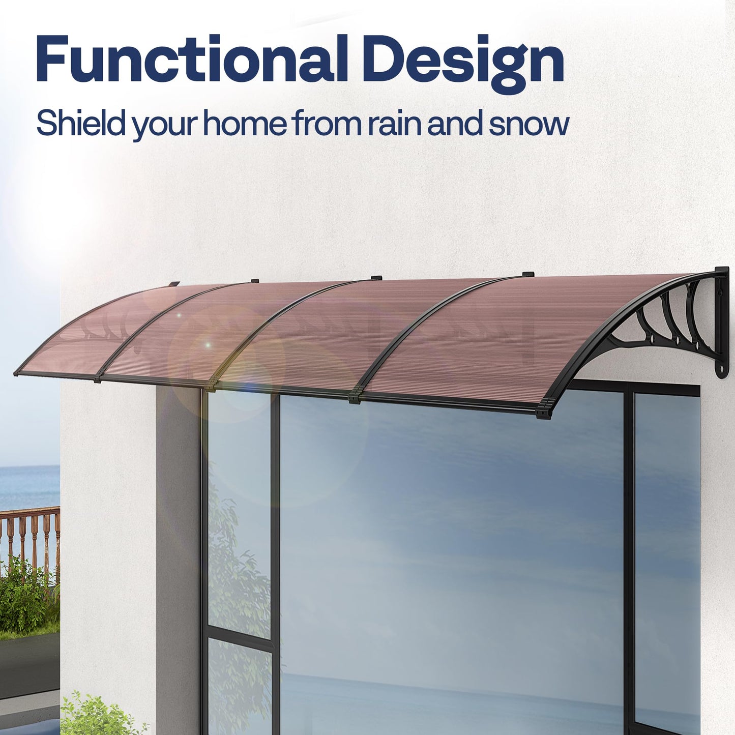 VIVOHOME Polycarbonate Window Door Awning Canopy Brown with Black Bracket 40 Inch x 160 Inch