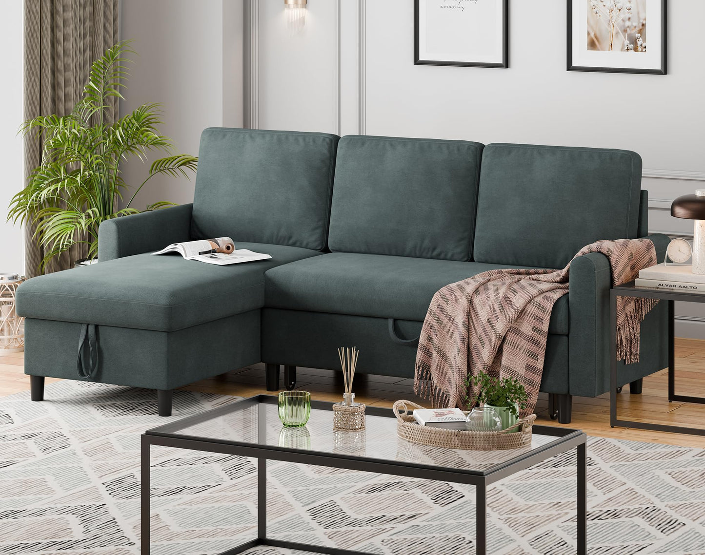 Walsunny Sectional Sofa Couch Bed L Shaped Sleeper Sofa Bed Pull Out Bed with Storage, Reversible Sectional Couches for Living Room, Apartment, Office(Dark Gray)