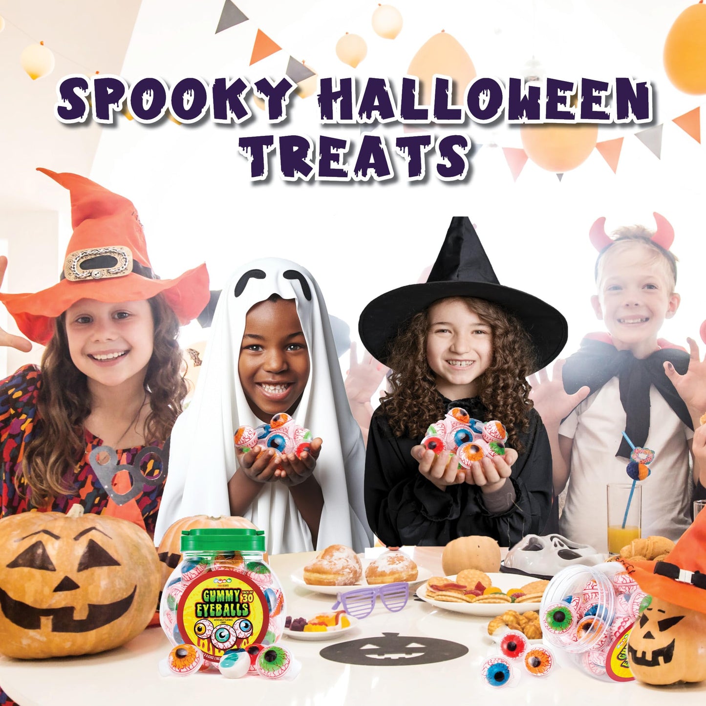 30 Gummy Eyeballs, Spooky Halloween Eyeball Candy in 4 Flavors, Soft Gummies with Jelly Filling, Individually Wrapped, By 4YoreElves (19 oz)