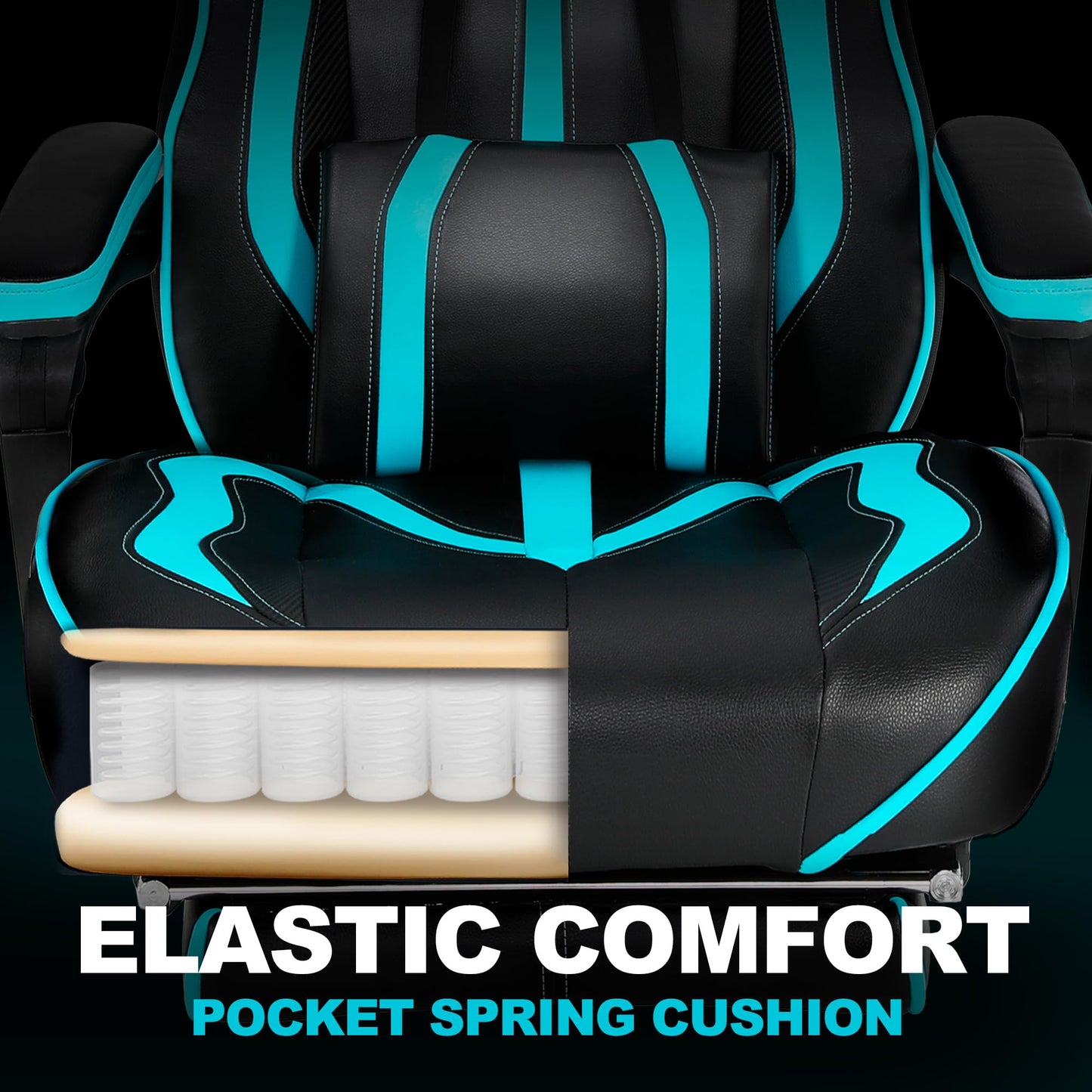 Vonesse Gaming Chairs for Adults, Gaming Chairs with Footrest Reclining Computer Chair for Heavy People,Big and Tall Ergonomic Gamer Chair with Lumbar Pillow(Teal/Cyan)