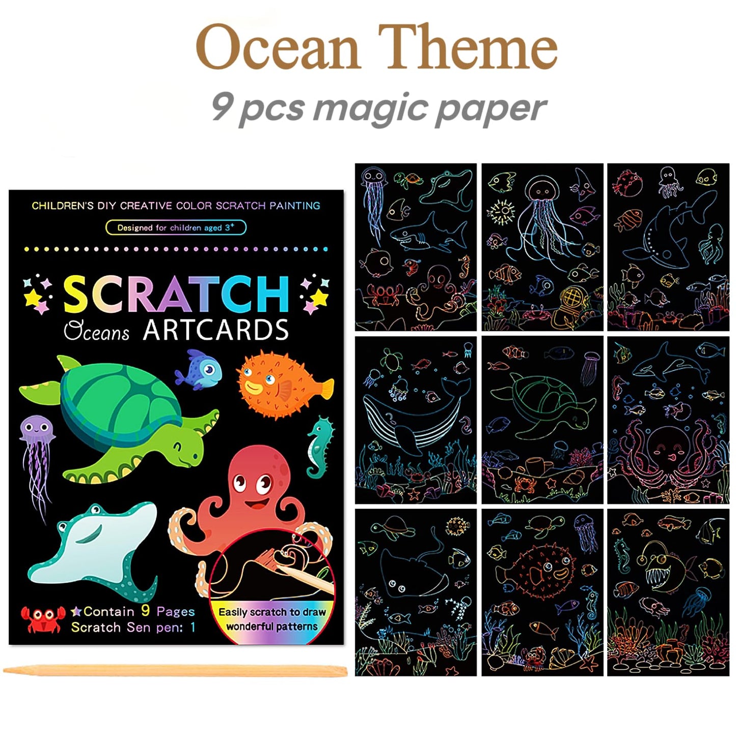 3 Set Scratch Paper Art for Kids, Magic Drawing Book for Children, Rainbow Scratch Off Craft Book with Scratch Pen for Birthday Party Games, DIY Projects Kits Craft Gifts Creative Scratch Art Kit