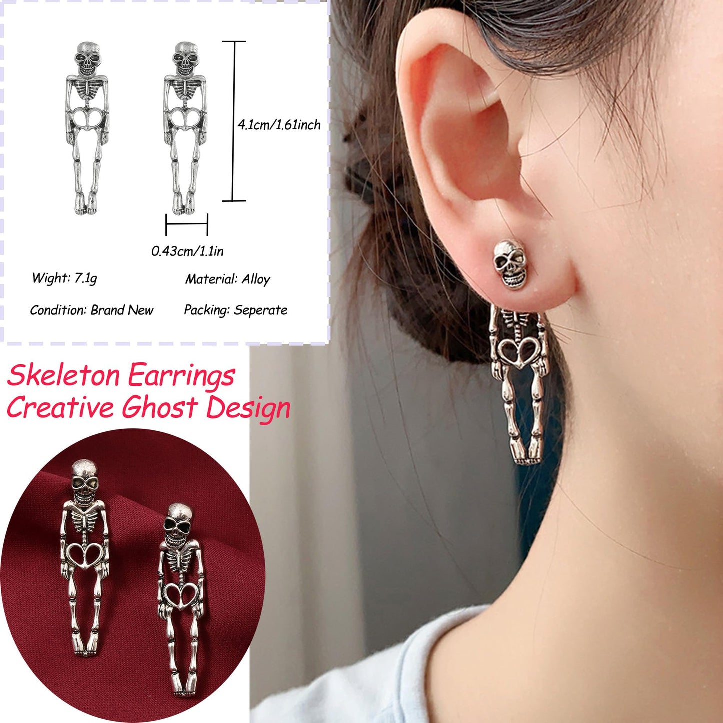 9 Pairs Gothic Skeleton Octopus Frog Unique Earrings for Women Men Vintage Dangle Earrings Scary Funny Statement Costumes Jewelry Human Skull Funny Jewelry (9 Pairs)