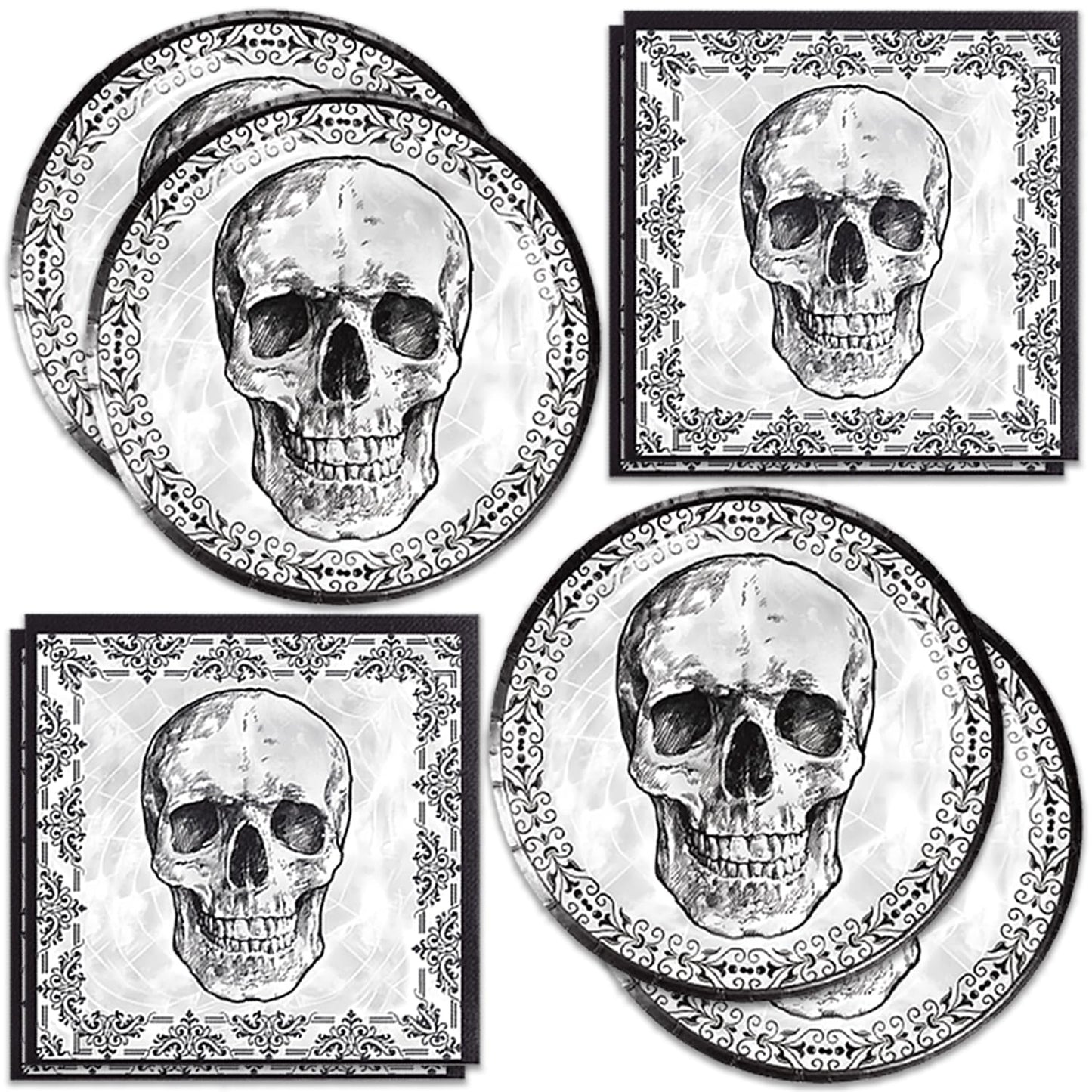 40Pcs Skull Party Supplies 20 Plates + 20 Napkin Halloween Birthday Party Decorations (Halloween Skull)