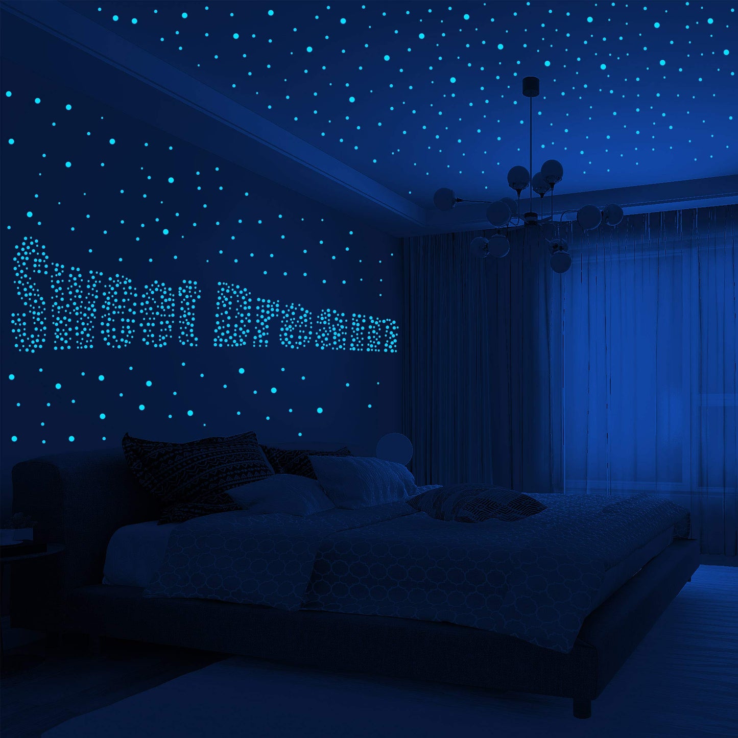 808 PCS Glow in The Dark Stars for Ceiling, Glowing Wall Decals Decor Stickers,(404 Pcs Green and 404 Sky Blue) 3D Adhesive Dots Decor Starry Sky Decor for Kids Bedroom or Birthday Gift