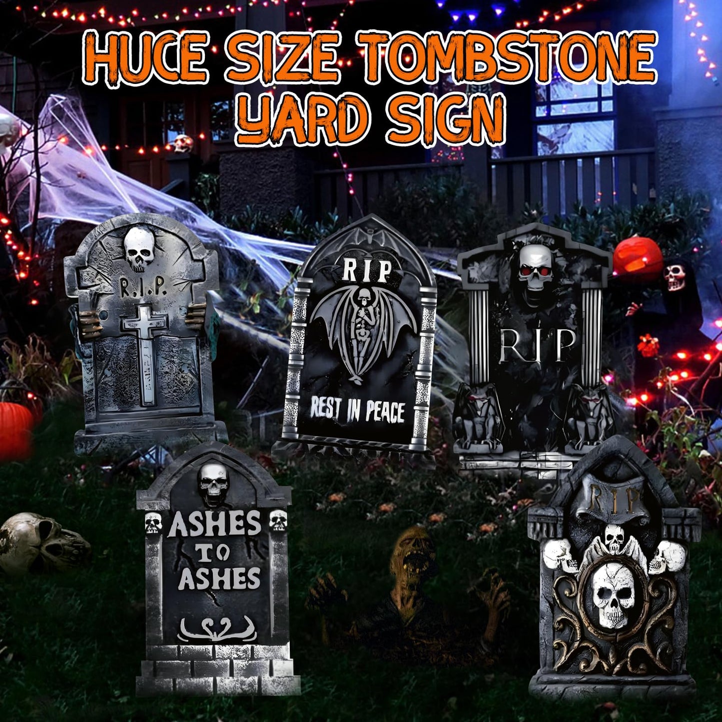 25.2inch Halloween Tombstones Decorations Outdoor, DIY Large Tombstones for Graves Halloween Graveyard Decor,5PCS Halloween Yard Signs Decorations for Cemetery
