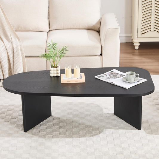 Ya-Home Black Coffee Table, Mid Century Modern Living Room Table with Irregular Surfboard Shape Top Solid Base, 51” Side Table Reception End Table for Office, Balcony, Black