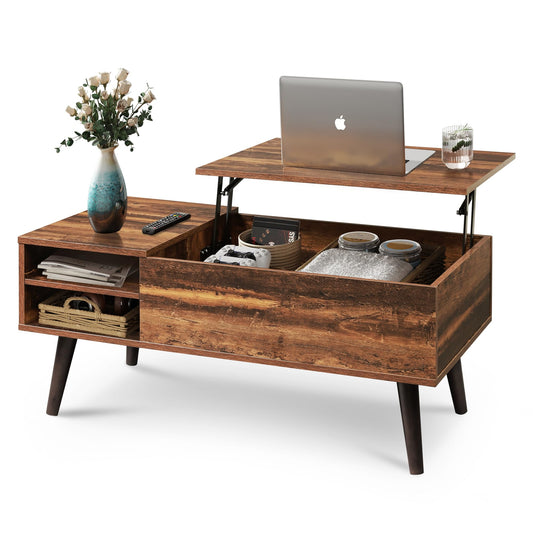 WLIVE Coffee Table for Living Room, Lift Top Coffee Table with Storage,Small Modern Living Room Table with Adjustable Shelf and Storage CompartmentWood, Rustic Brown