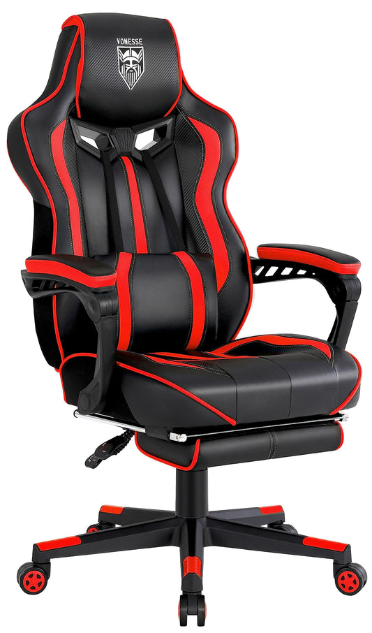 Vonesse Reclining Gaming Chair with Footrest Gaming Computer Chair with Massage Recliner Computer Chair Big and Tall Gaming Chairs for Adults(Red/Black)