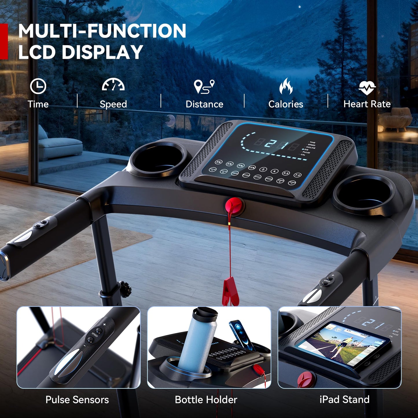 8.7MPH Incline Treadmill for Running and Walking, 3.5HP Quiet BLDC Treadmills for Home with Double Deck Technology, 350 lbs Weight Capacity, APP, Heart Rate