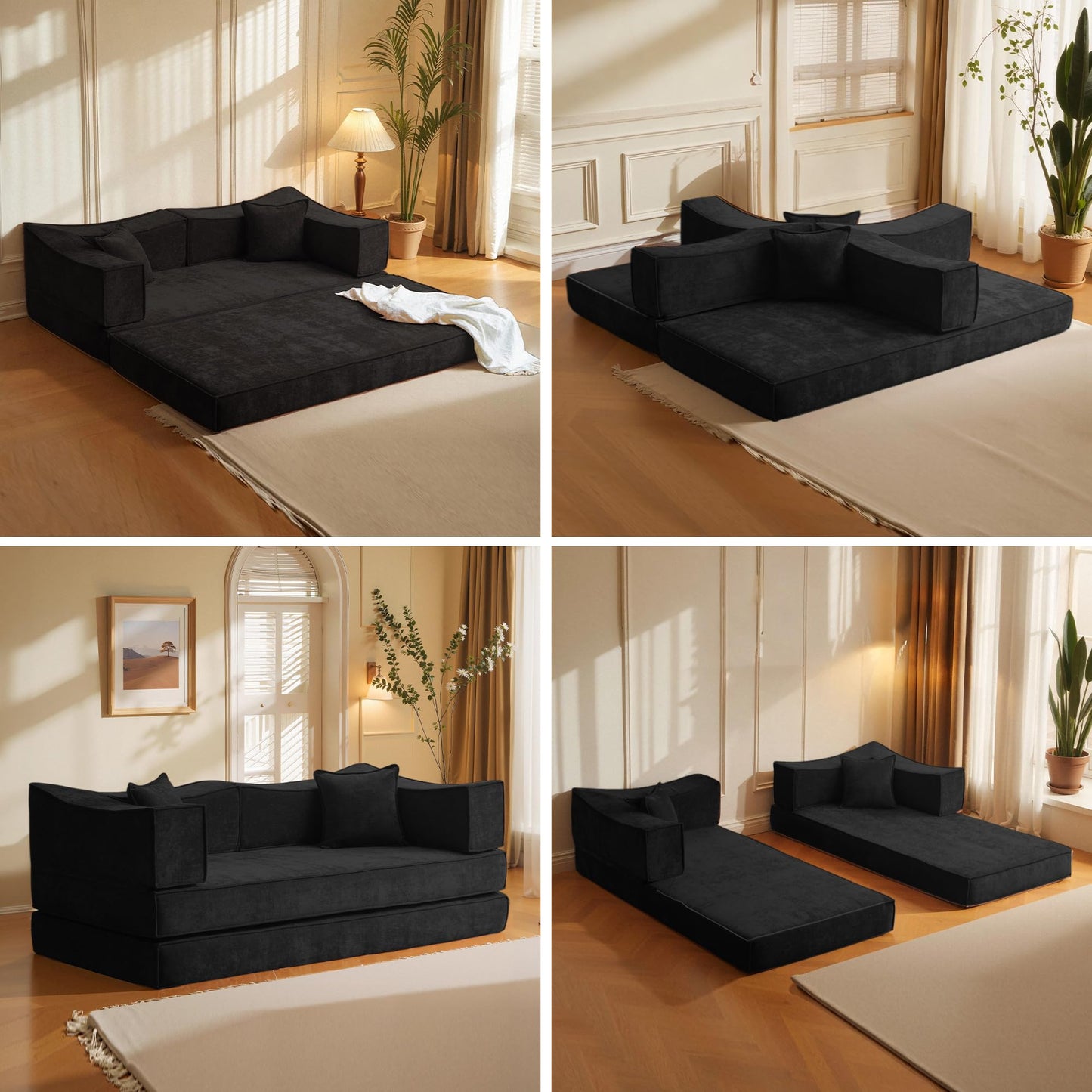 78.8''Convertible Floor Sofa Bed Combination Modular Boneless Couch Compression Sofa Couch Foldable Lazy cama for LivingRoom，Bedroom（Black）