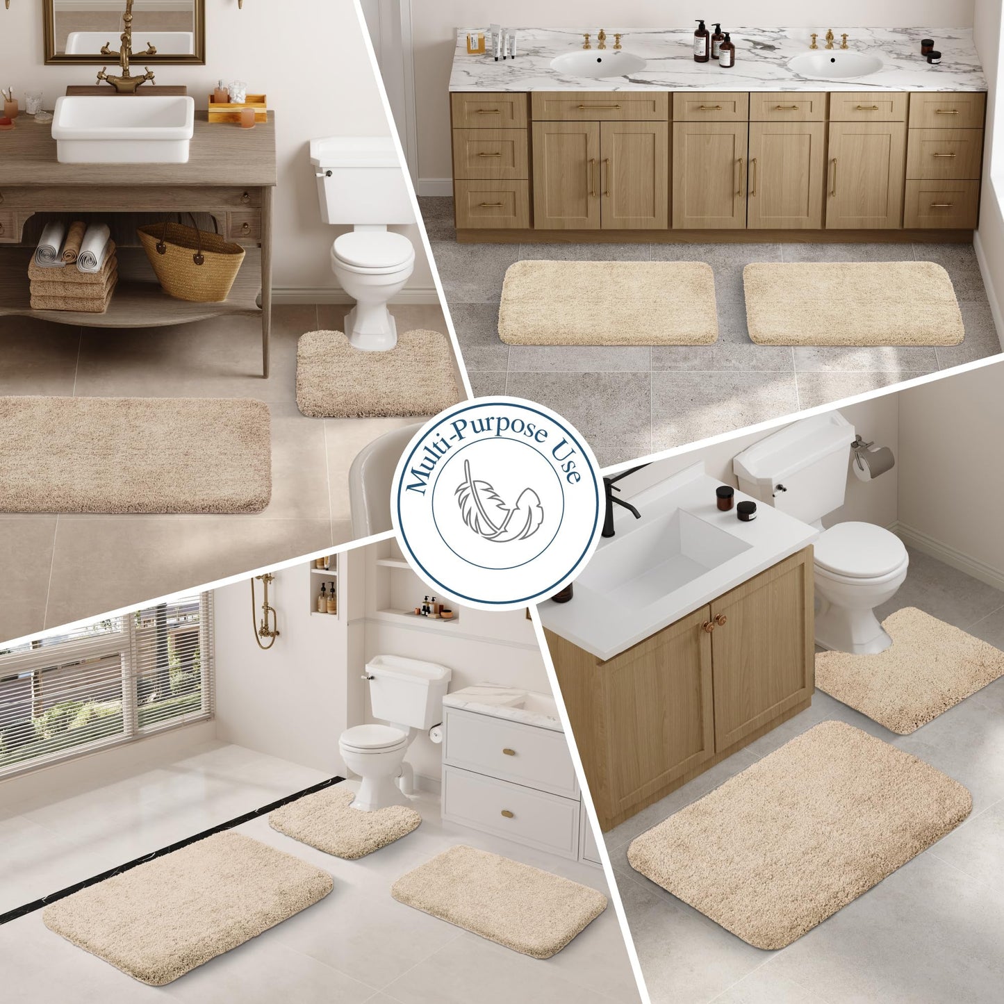 Walensee Bathroom Rug Non Slip Bath Mat (16 x 24, Beige) Water Absorbent Soft Microfiber Shaggy Bathroom Mat Machine Washable Bath Rug Thick Plush Rugs for Shower