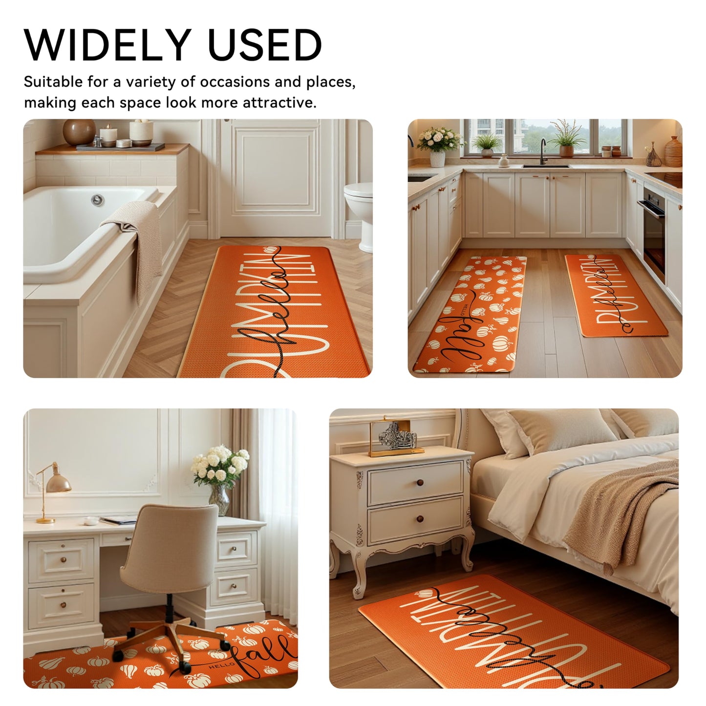 VivaNest Fall Autumn Pumpkin Orange Kitchen Rug Sets [2 PCs], Anti-Fatigue, Waterproof Non-Slip Kitchen Mats Heavy Duty Comfort Foam Rug for Kitchen, Floor, Laundry,17"x29"+17"x47"