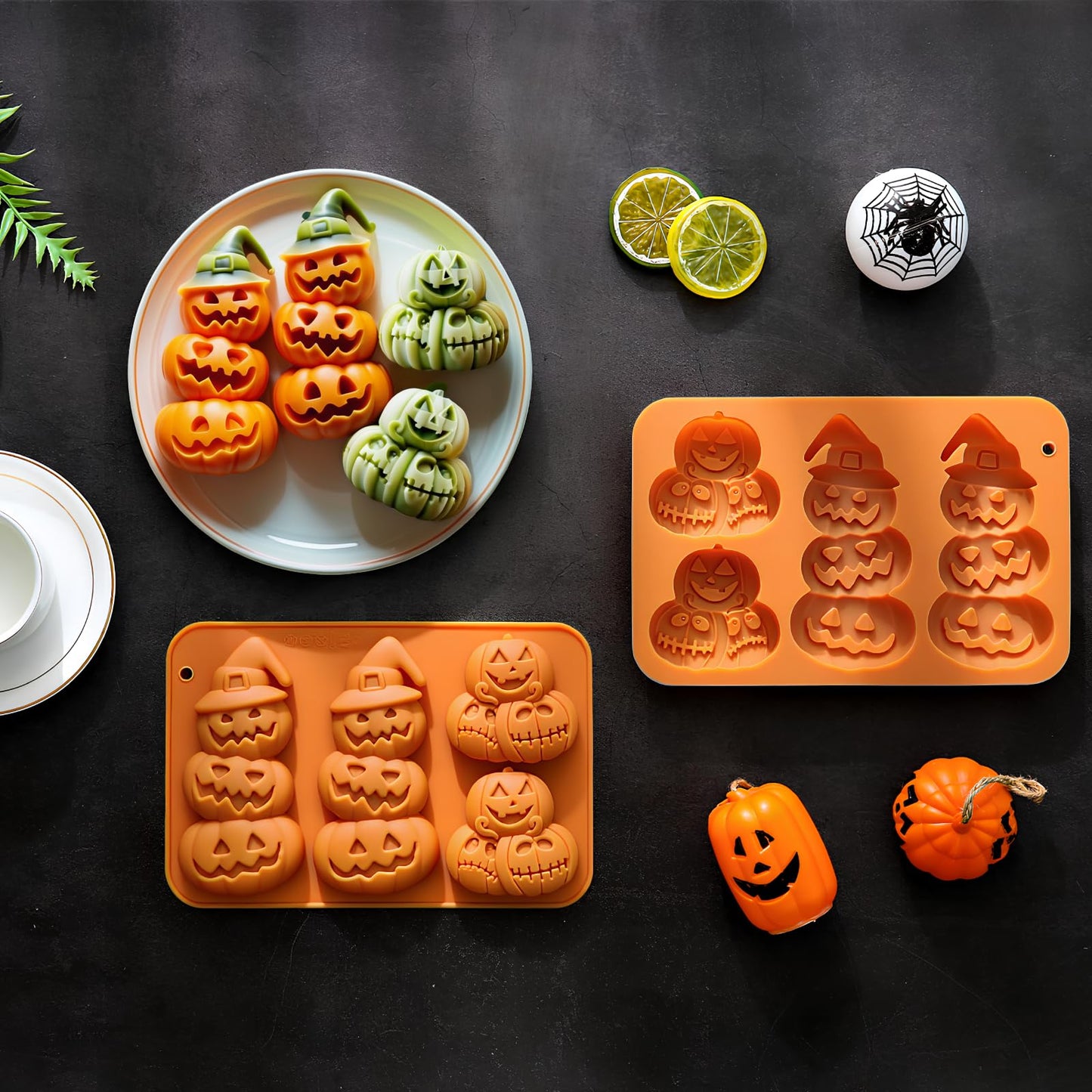 2Pcs Pumpkin Silicone Mold 3D Pumpkin Cake Molds Halloween Theme Molds Pumpkins Baking Cupcake Pan Hot Chocolate Bomb Mold for Halloween Thanksgiving Fall Baking Muffin Wax Melts Soap Candle Making
