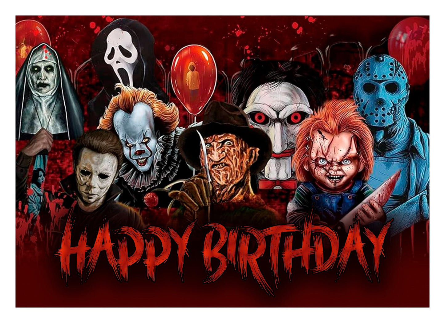 8.3 x 11.7 Inch Edible Square Cake Toppers – Horror Themed Birthday Party Collection of Edible Cake Decorations