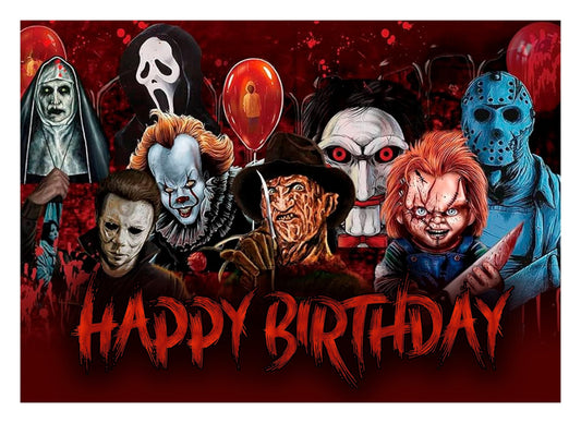 8.3 x 11.7 Inch Edible Square Cake Toppers – Horror Themed Birthday Party Collection of Edible Cake Decorations