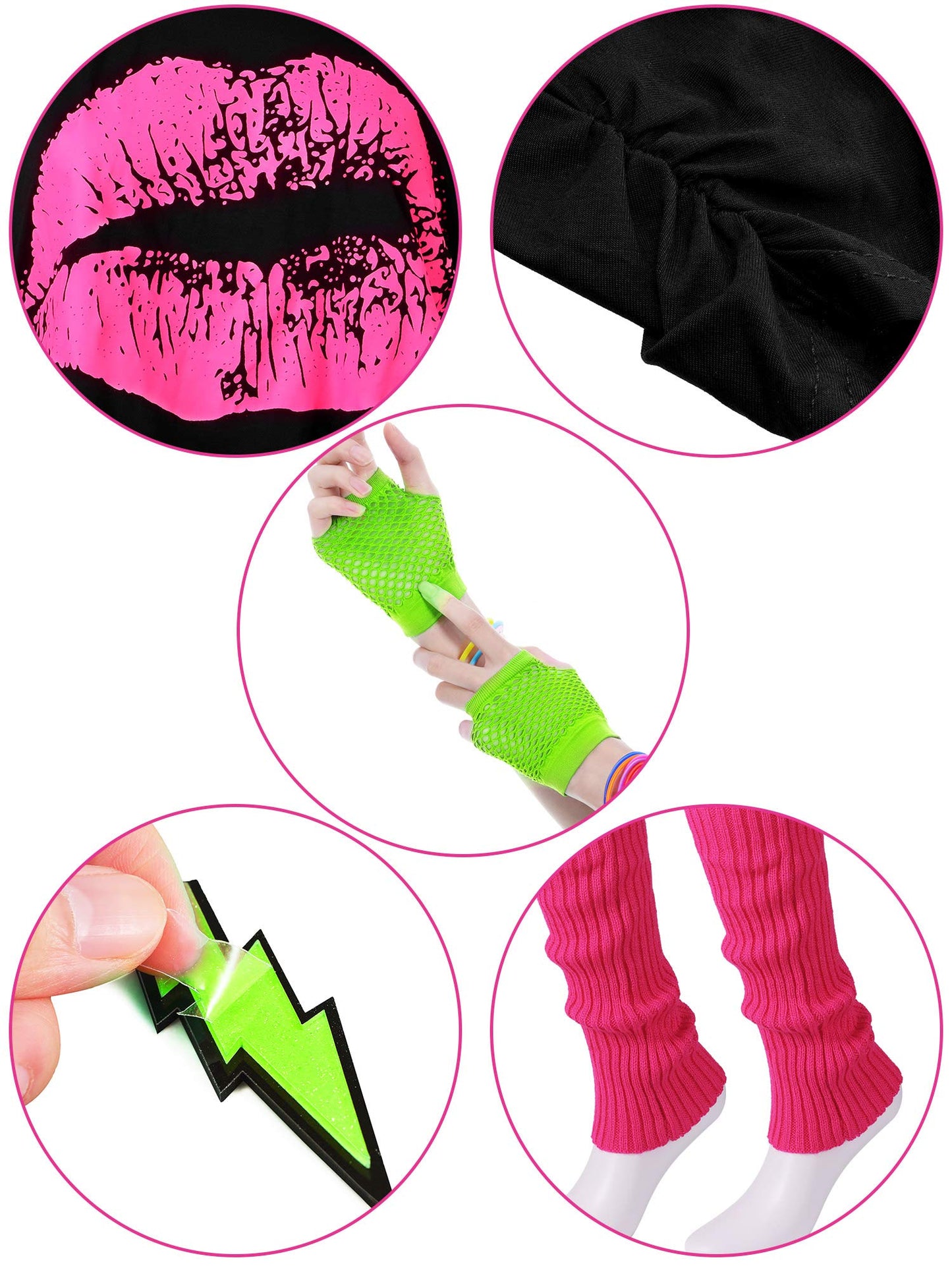 Women's 80s Outfit Costume with Accessories T-Shirt Tutu Skirt for Halloween Theme Party(Rainbow,XS)