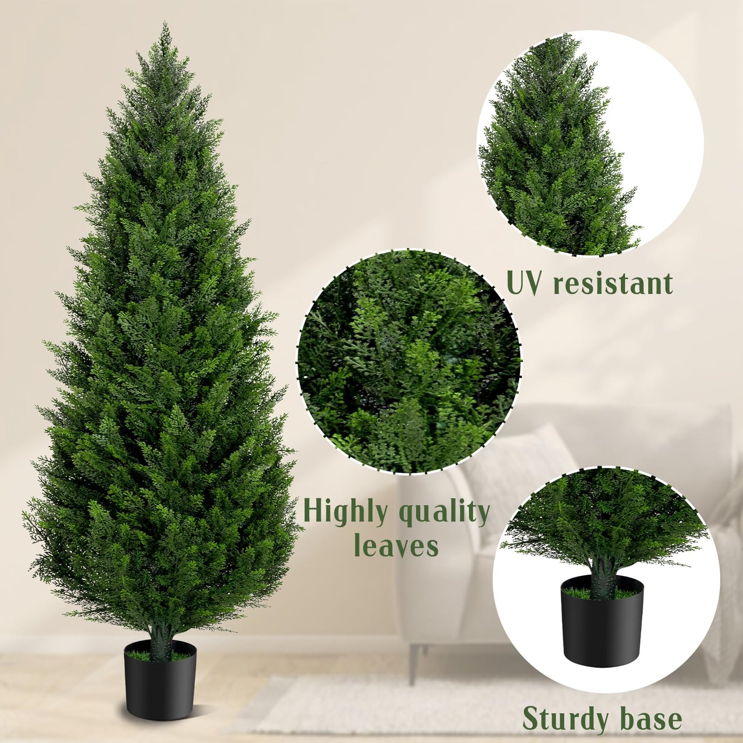 4FT Artificial Topiary Cedar Trees Outdoor Set of 2 Faux Pine Potted Plants 48'' UV Resistant Long Lasting Evergreen Fake Cypress Shrubs for Home Front Porch Patio Decor