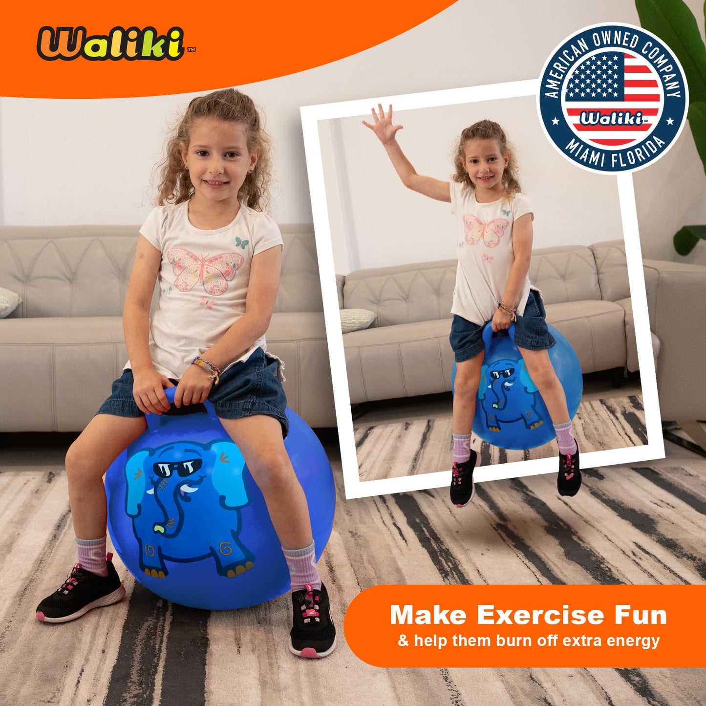 WALIKI Hopper Ball Toy for Boys and Girls Ages 3-6 | Hippity Hop Jumping Ball | Cool Birthday Gift | Blue | 18"