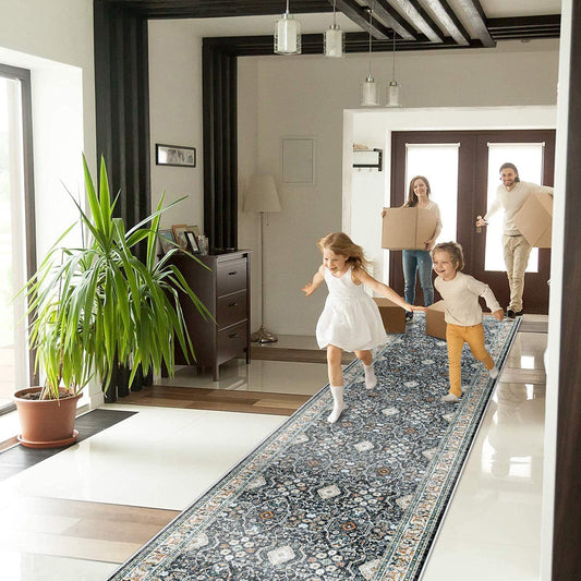 2x12 Non Slip Runners for Hallways: Washable Long Ultra Soft Kitchen Rug Vintage Floor Mat for Living Room Bedroom Accent Farmhouse Door Mat for College Dorm Stain Resistant Area Rug (Black, 2x12)