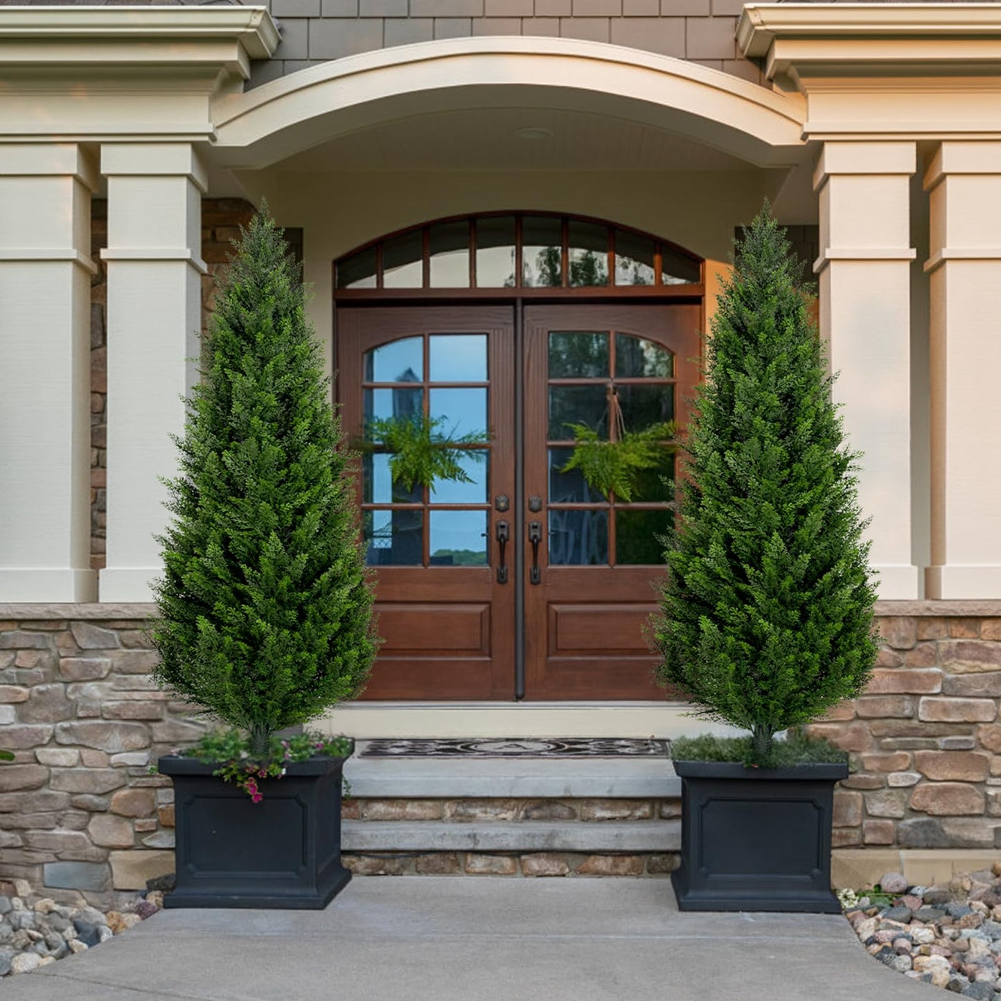 4FT Artificial Topiary Cedar Trees Outdoor Set of 2 Faux Pine Potted Plants 48'' UV Resistant Long Lasting Evergreen Fake Cypress Shrubs for Home Front Porch Patio Decor