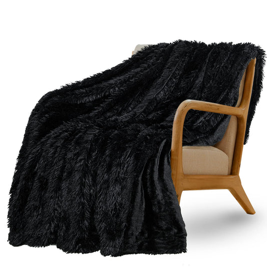 XYYZYZ Super Fluffy Throw Blanket, Faux Fur Fuzzy Blanket for Couch Sofa Bed, 50x60 Inches, Black