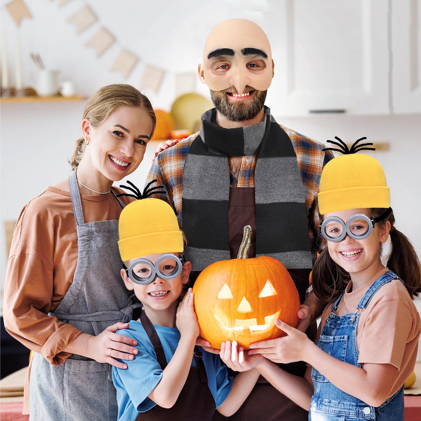 3Pcs Halloween Costume for Adult, 2025 Bald Cap for Men Halloween Black Gray Striped Scarf and Mesh Wig Cap,Cosplay Classic Characters Party Set