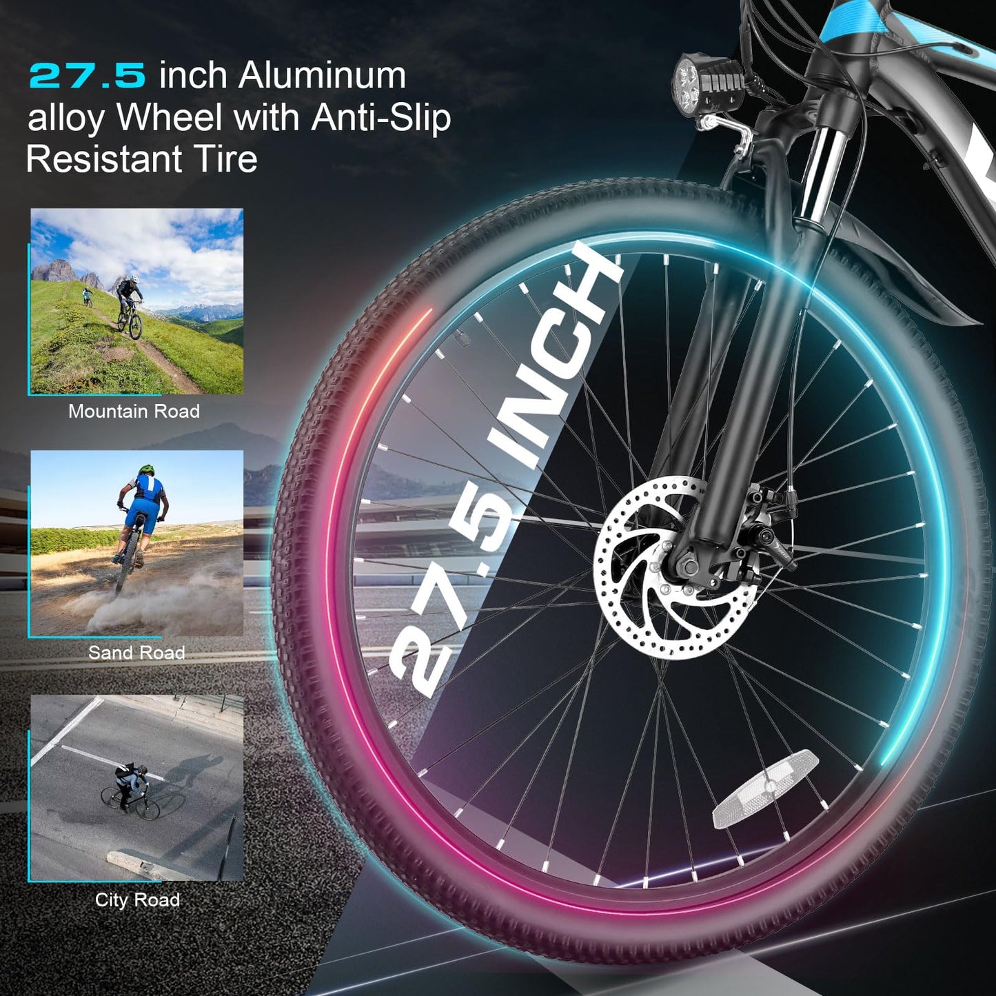 Vivi Electric Bike, 27.5" Electric Bike for Adults, Peak 1000W Ebike 22MPH Electric Mountain Bike with 48V 499.2WH Battery, Up to 50 Miles, 21 Speed Adult Electric Bicycles, SGS Certified to UL2849