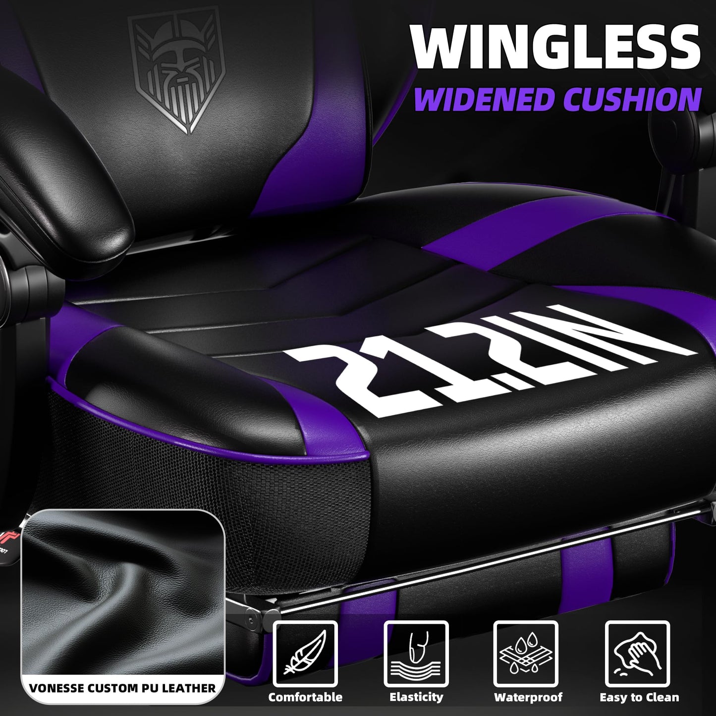 Vonesse Gaming Chair for Adults,Computer Chair with High Back,Big and Tall Gaming Chairs with Footrest and Massage,Reclining Gamer Chair(Purple/Black)