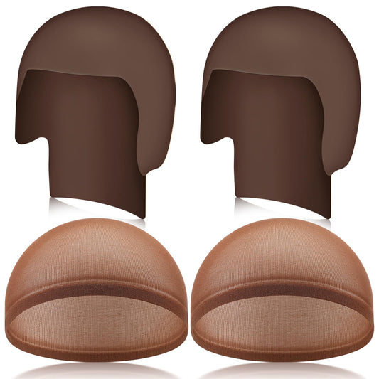 WILLBOND 4 Pcs Halloween Bald Caps Makeup Latex Bald Caps Head Wig hat Costume Accessories for Adults(Dark Brown,Classic Style)