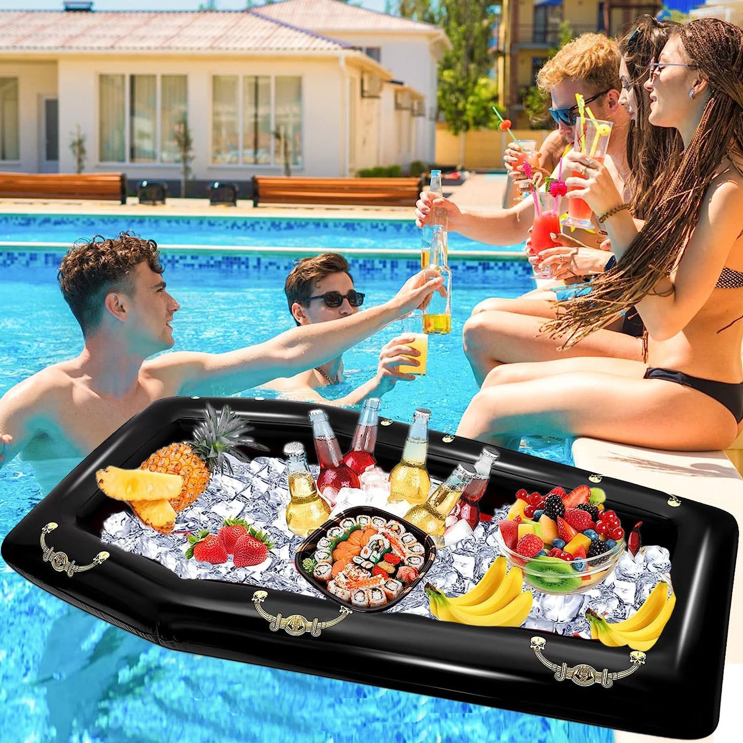 52Inch Inflatable Coffin Cooler Coffin Pool Float Inflatable Ice Chest Buffet Cooler Drink Beverage for Halloween Party Spooky Decor Cooler Pool Party Picnic Barbecue (Coffin Cooler)