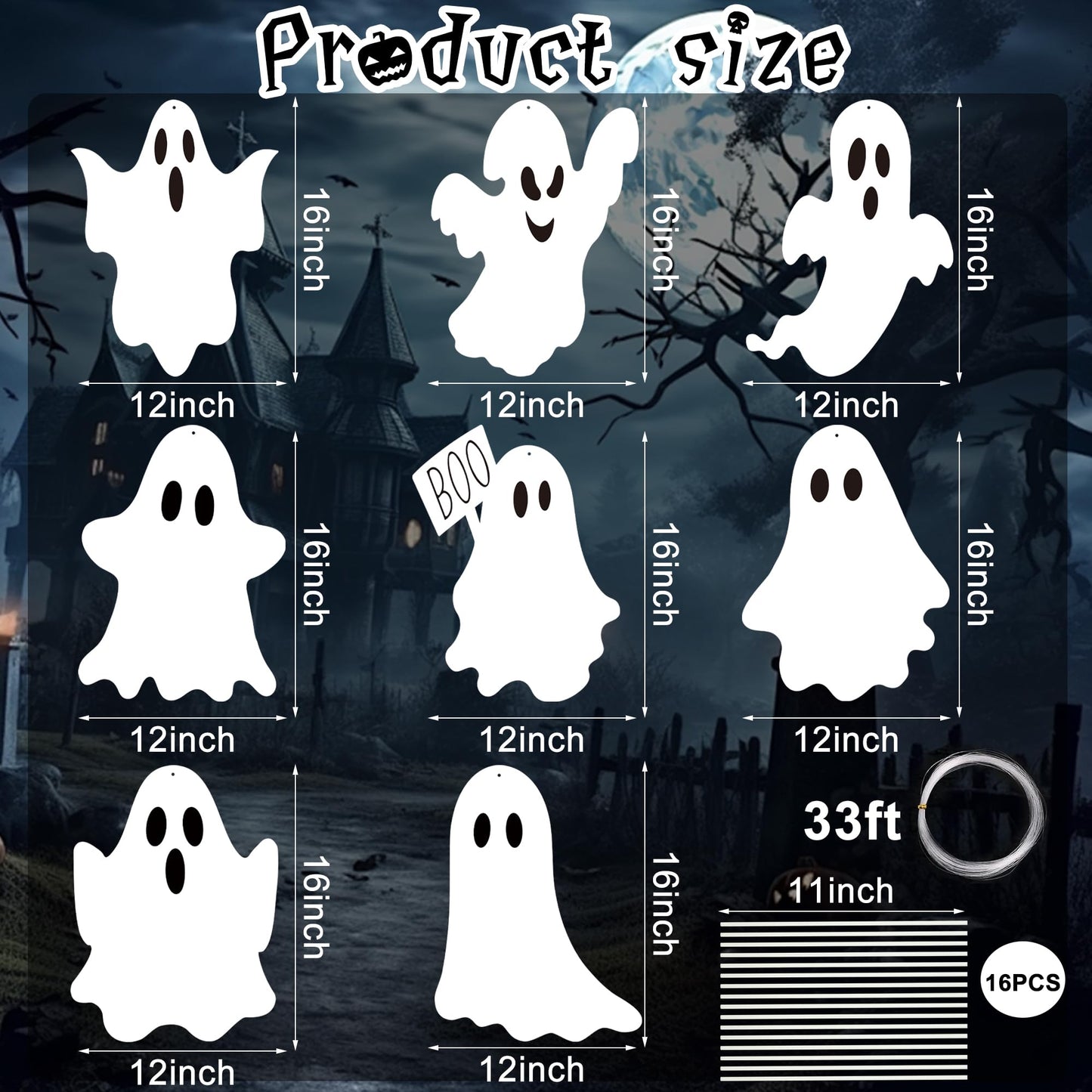 8PCS Halloween Ghost Yard Signs Boo Ghost Outdoor Decor with Stakes Double-Side Hanging Ghosts Plastic Scary Spooky Decoration for Home Front Yard Patio Garden Halloween Party Decorations