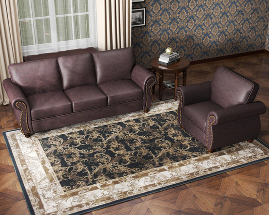 88’’ Rivet Couch,Living Room Sets,Mid-Century Couch, Solid Wooden Frame for Living Room,Upholstered Sofa (Brown, Single+3 Seater)
