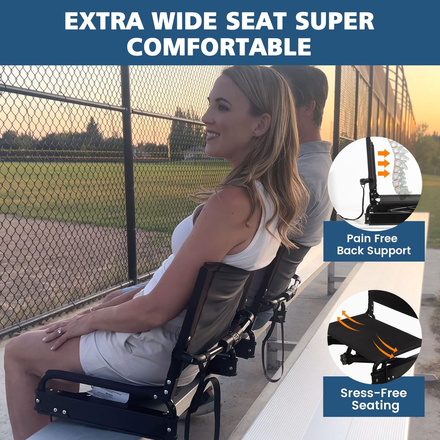 Wide Stadium Seats for Bleachers,Comfty Stadium Seats with Back Support,Folding Stadium Chairs for Adults with Carry Bag,Bleacher Seats with Backs and Cushion Support for All Sporting Events,2 Pack