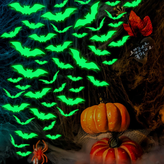 16PCS Glow in The Dark Halloween Bat Wall Decals 3D Luminous Bats Halloween Wall Decorations Stickers Glowing Bat Self-Adhesive Window Clings for Scary Halloween Theme Party Decorations Supplies