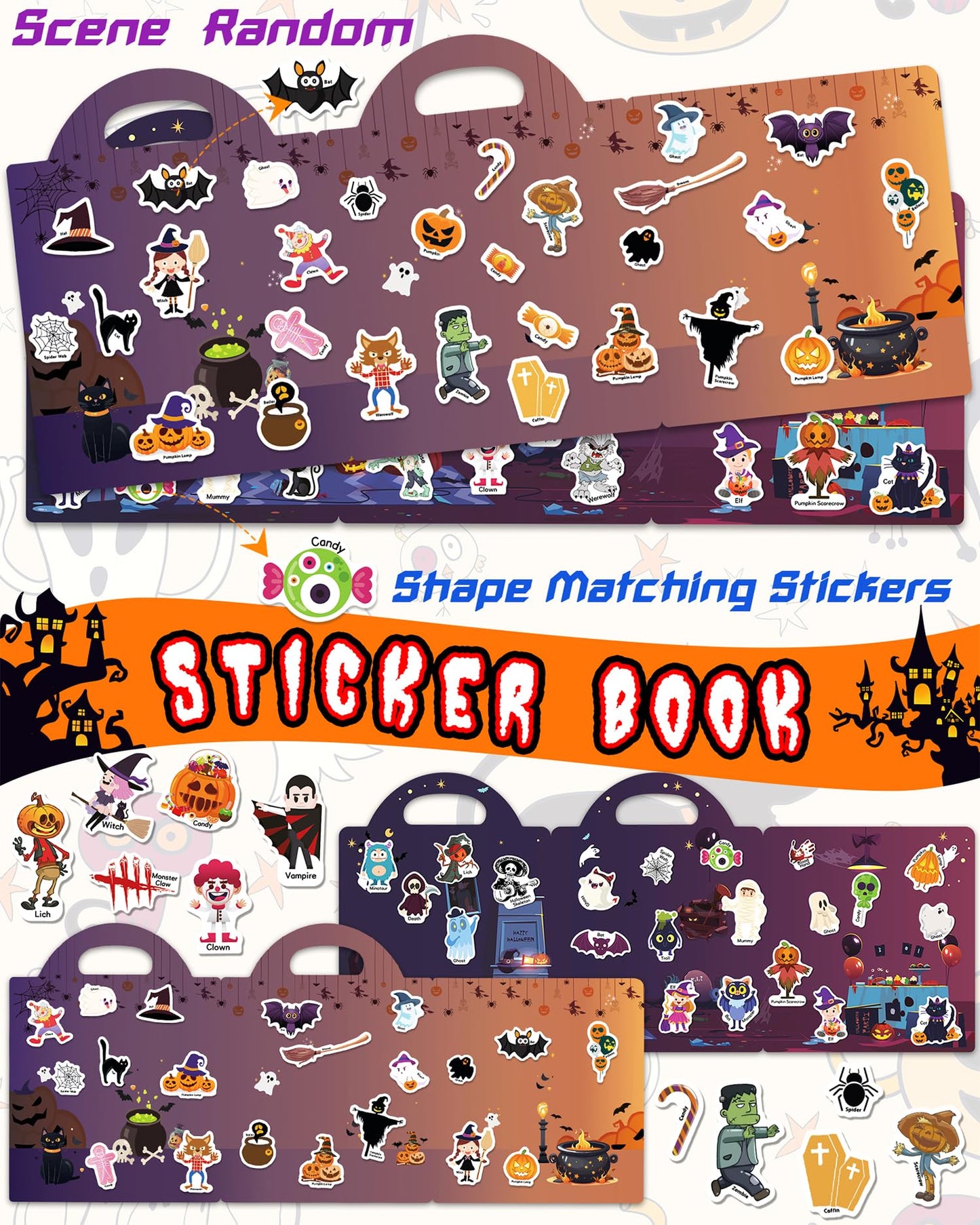 Walenced Reusable Sticker Book for Toddlers 2-4 Years, Stickers for Kids, Toddler Sticker Book Ages 1-3, Toddler Craft Activities, Toddlers Travel Toys Ages 2+ Boy Girl Birthday Gifts - Halloween
